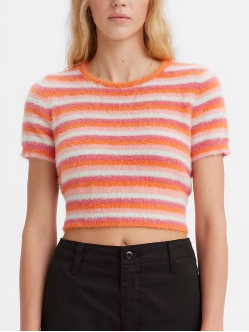 Levi's Fuzzy Striped Crop Top in Orange, Pink & White